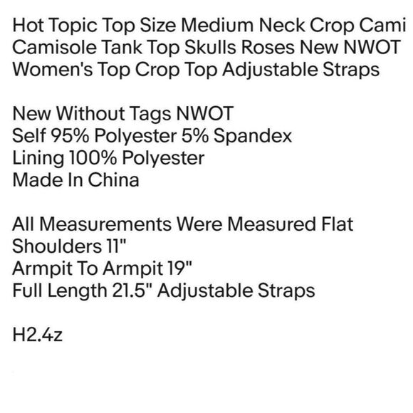 Hot Topic Top Size Medium Neck Crop Cami Camisole Tank Top Skulls Roses New NWOT - Picture 2 of 6